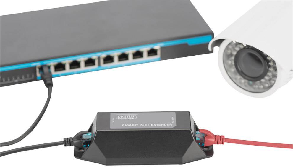 Digitus DN-95123 PoE Extender 1 GBit/s IEEE 802.3af (12.95 W), IEEE 802.3at (25.5 W)