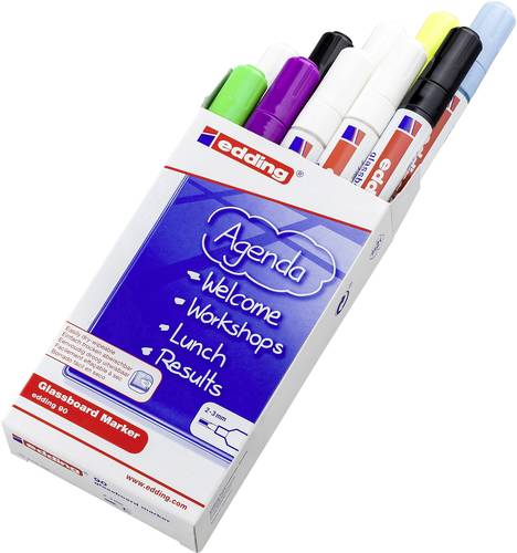 90 4-90999 Glasboardmarker Weiß, Schwarz, Gelb, Violett, Hellgrün, Hellblau 2 mm, 3 m