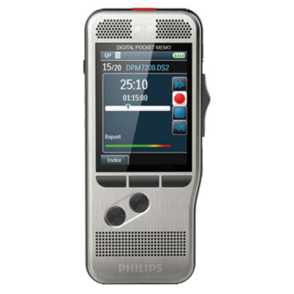 Philips Digital Pocket Memo DPM 7200 Digitales Diktiergerät Silber inkl. Diktatmanagement-Software, inkl. Tasche