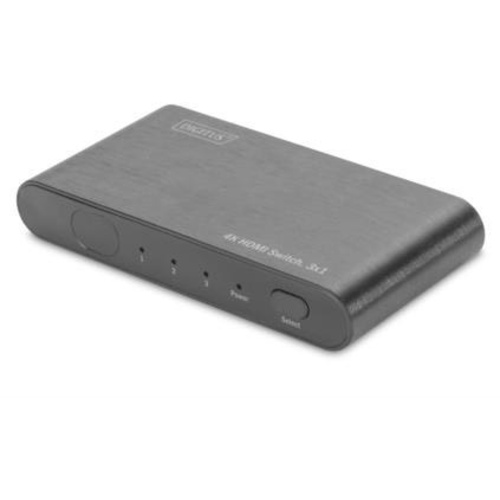 Digitus DS-45316 3 Port HDMI-Switch Metallgehäuse, Ultra HD-fähig, mit Aluminiumgehäuse, LED-Anzeige, mit Fernbedienung 4096