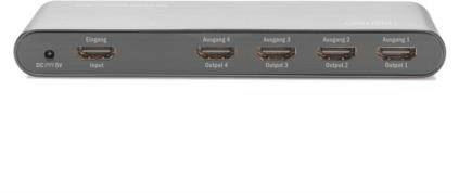 Digitus DS-45319 4 Port HDMI-Splitter Metallgehäuse, Ultra HD-fähig, mit Aluminiumgehäuse, LED-Anzeige 4096 x 2160 Pixel Schwarz