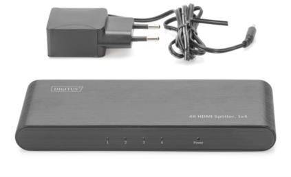 Digitus DS-45319 4 Port HDMI-Splitter Metallgehäuse, Ultra HD-fähig, mit Aluminiumgehäuse, LED-Anzeige 4096 x 2160 Pixel Schwarz