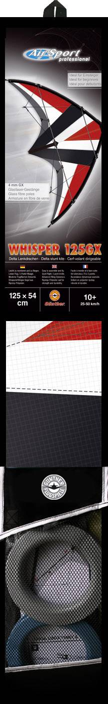 Günther Flugspiele Sport-Lenkdrachen Whisper 125 GX Spannweite (Details) 1250mm Windstärken-Eignung 4 - 7 bft