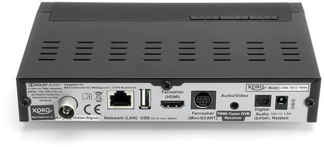 Xoro HRK 7672 Twin HD-Kabel-Receiver Aufnahmefunktion, Front-USB, Twin Tuner Anzahl Tuner: 2