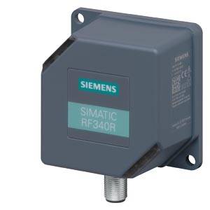 Industriesensor von Siemens, Modell SIMATIC RF340R, in grauem Gehäuse mit Befestigungspunkt an der Unterseite.