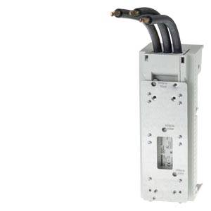 Ein elektrisches Bauteil mit mehreren schwarzen Kabeln an der Oberseite, montiert auf einer rechteckigen Metallplatte.