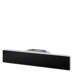 Eine schwarze Soundbar mit schmaler, rechteckiger Form, geeignet zur Audiowiedergabe bei Fernsehern oder Heimkinosystemen.