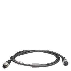 Ein langes, schwarzes Kabel mit zwei unterschiedlichen, runden Steckerenden auf einem weißen Hintergrund liegt aufgewickelt.