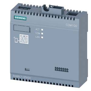 Ein Siemens COM100 Kommunikationsmodul, graue Farbe, mit QR-Code und Status-LEDs für ACT, COM und LAN.
