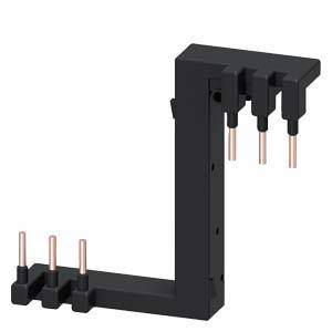 Ein schwarzes L-förmiges Bauteil mit hervorstehenden Stiften auf beiden Seiten.