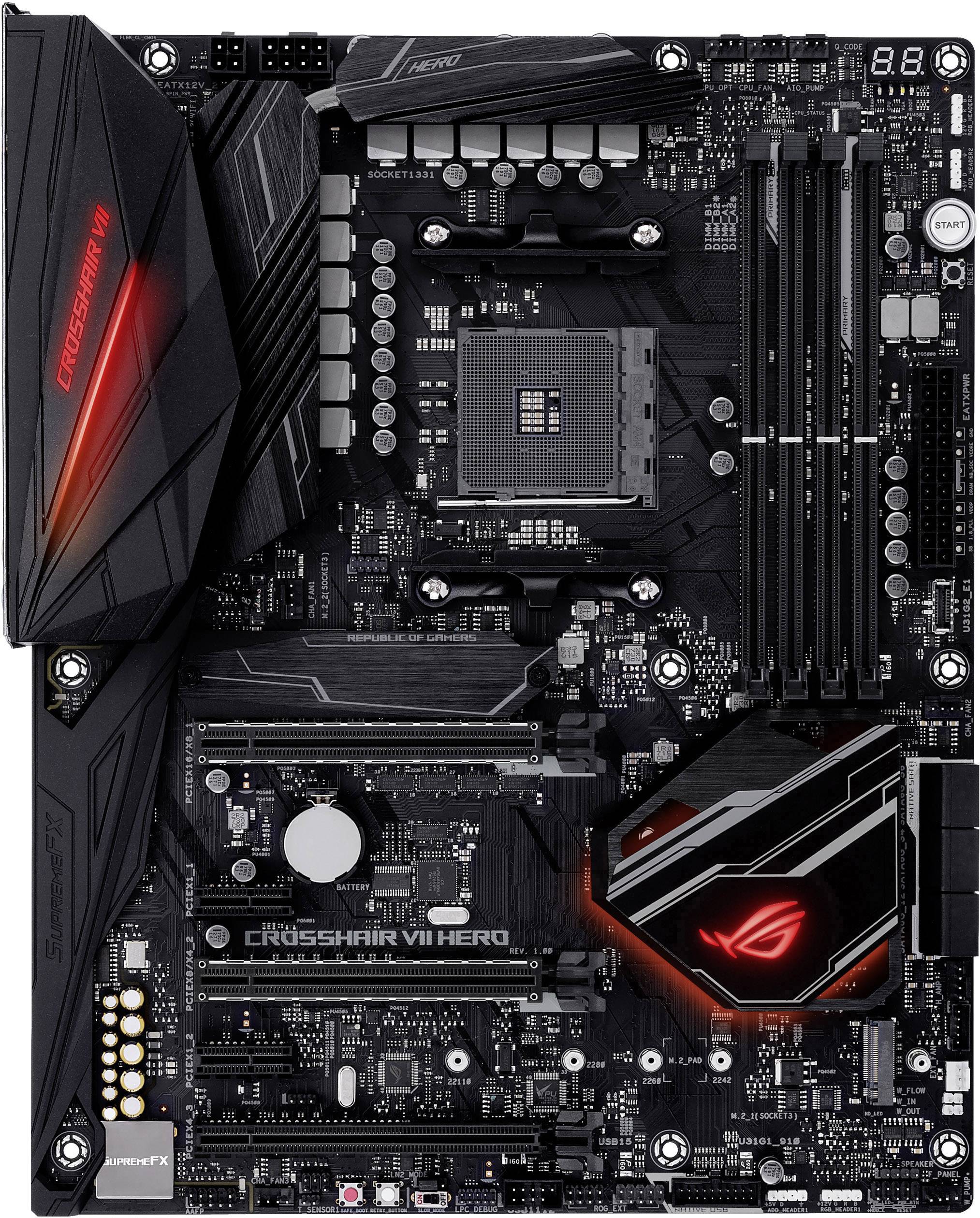 Asus ROG Crosshair VII Herro Mainboard Sockel (PC) AMD AM4 Formfaktor (Details) ATX Mainboard-Chipsatz AMD® X470
