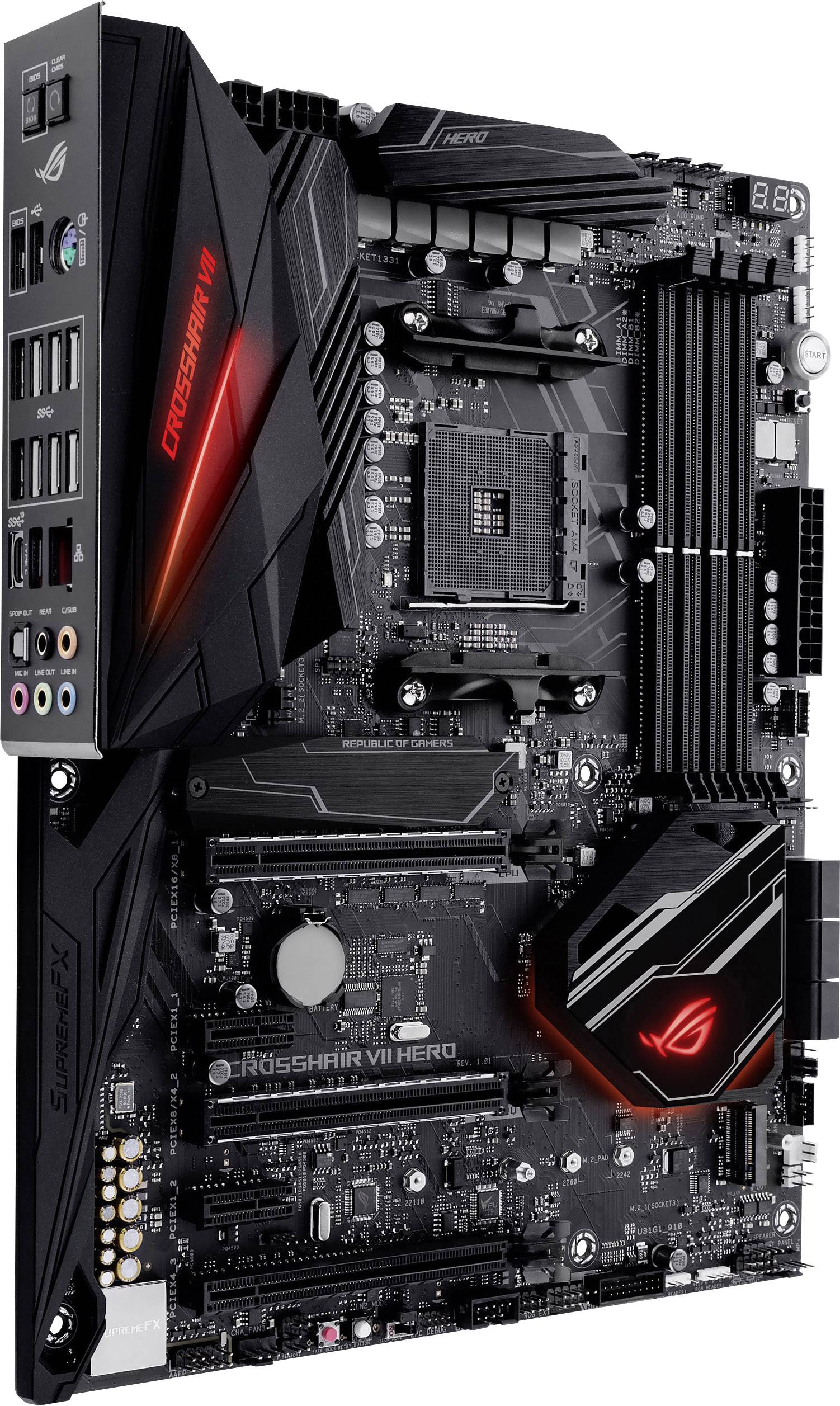 Asus ROG Crosshair VII Herro Mainboard Sockel (PC) AMD AM4 Formfaktor (Details) ATX Mainboard-Chipsatz AMD® X470