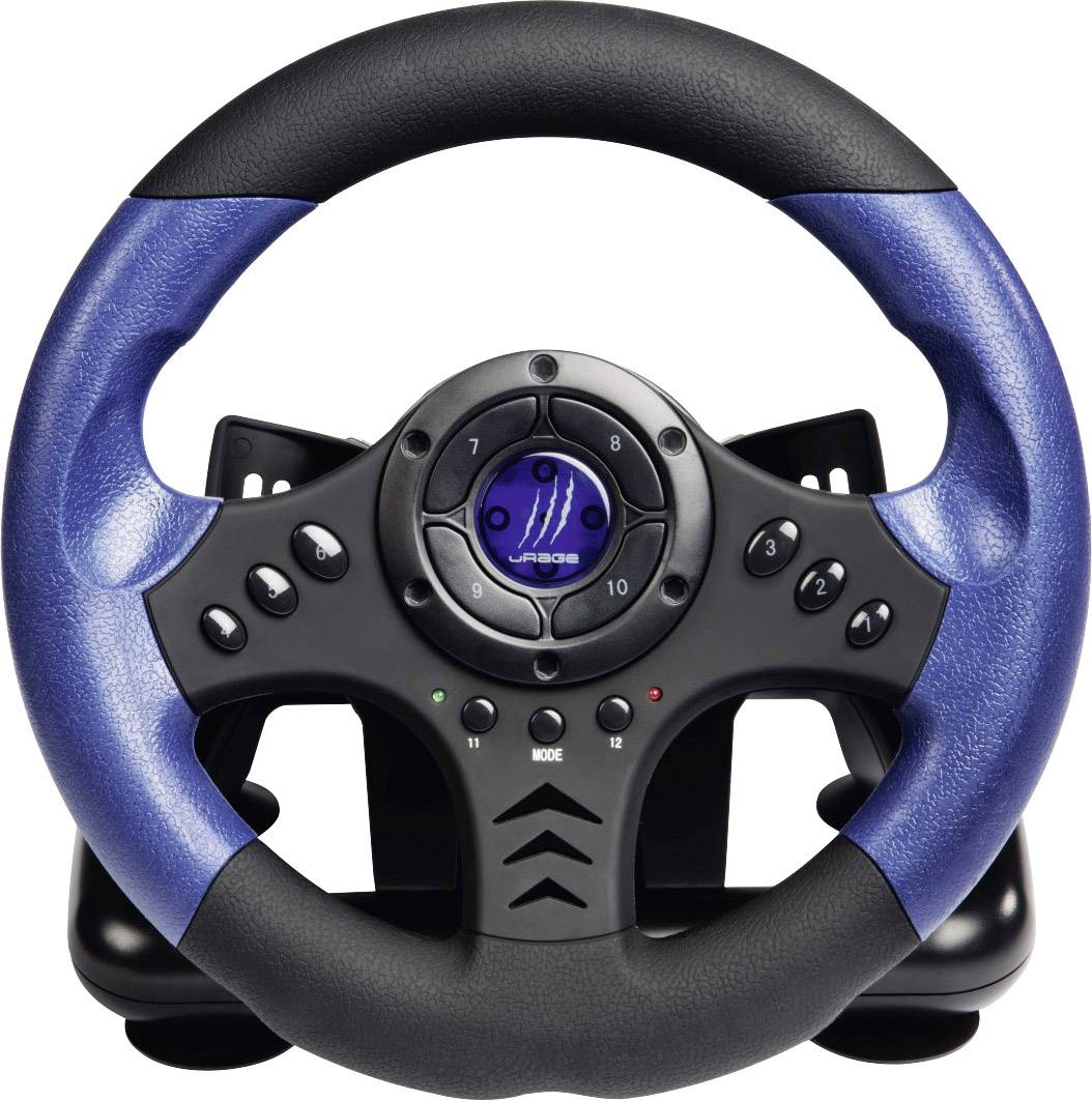 Hama uRage GripZ Lenkrad USB PC Blau, Schwarz inkl. Pedale