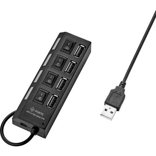 Renkforce 4 Port USB 2.0-Hub einzeln schaltbar, mit Status-LEDs Schwarz