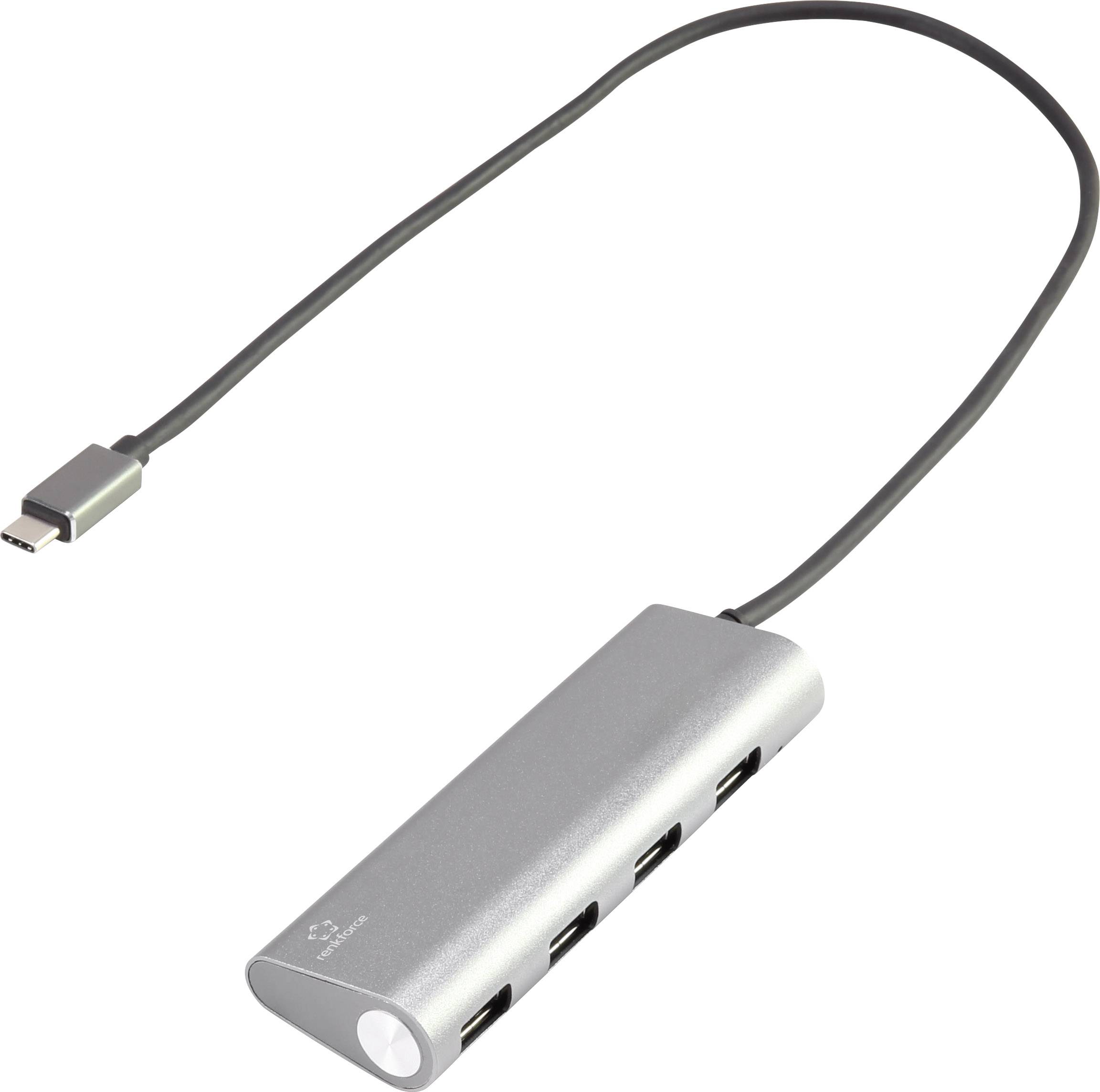 Renkforce 4 Port USB 3.1 Gen 1-Hub mit Aluminiumgehäuse Silber