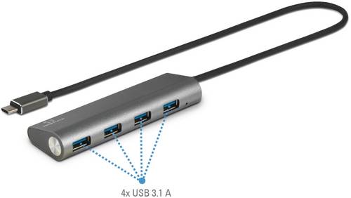 Renkforce RF-3374944 USB 3.1 hub 1st Gen 4 ports Aluminium Silver