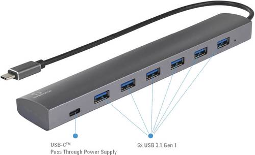 Renkforce RF-3374946 USB-Hub 6+1 Port USB-A USB 3.2 Gen1 5 GBit/s mit Pass-Through Stromanschluss