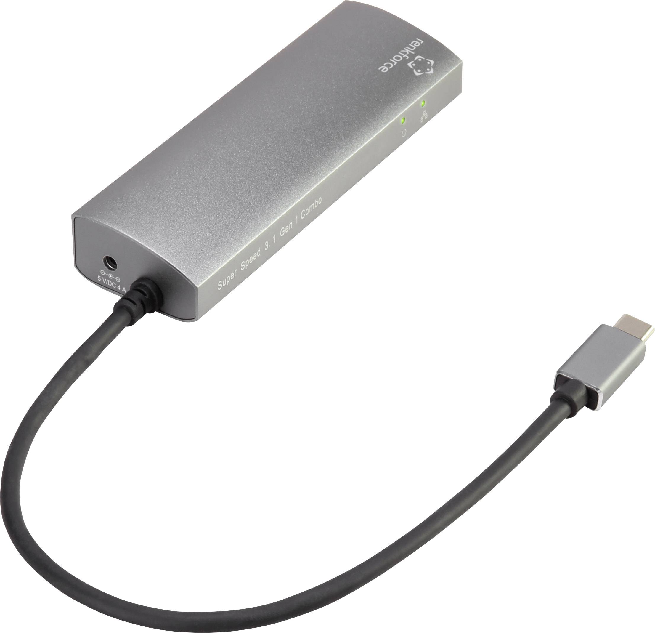 Renkforce Netzwerkadapter/Hub 1 GBit/s USB-C® (USB 3.2 Gen 1), LAN (10/100/1000MBit/s), USB-A (USB 3.2 Gen 1)