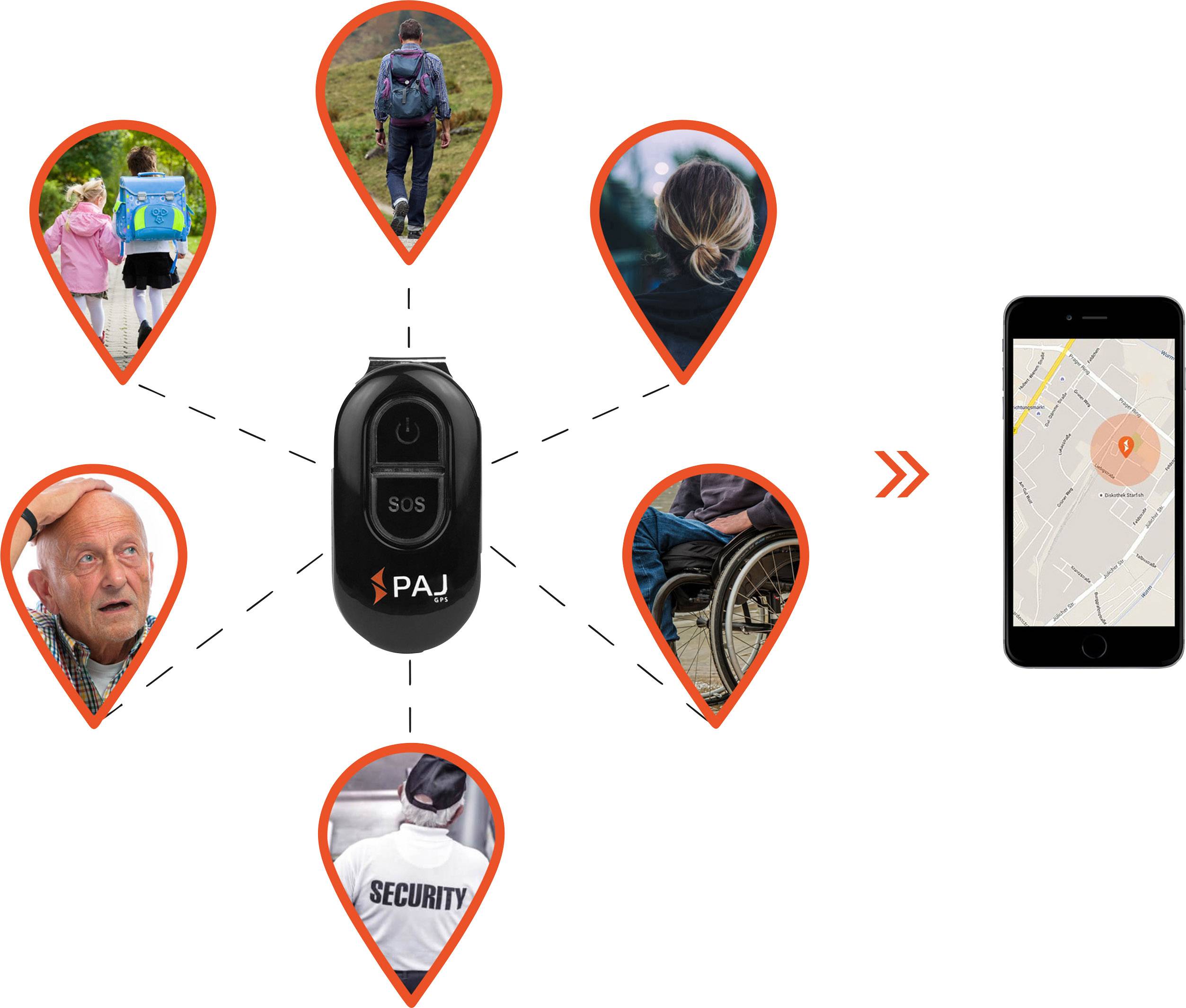 PAJ EASY Finder GPS Tracker Personentracker, Multifunktionstracker, Haustiertracker Schwarz