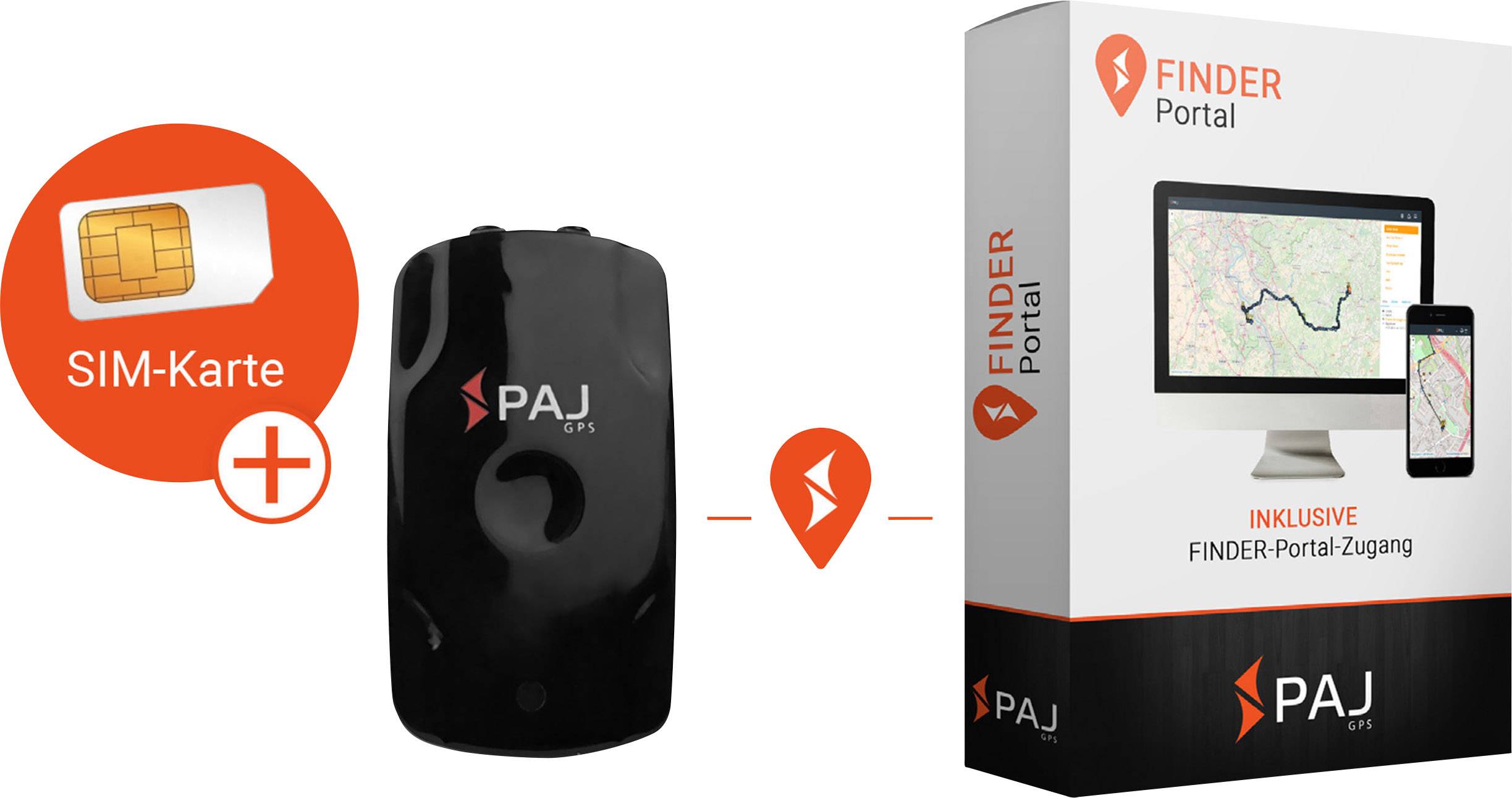 PAJ Komplettset - PET-Finder GPS Tracker Haustiertracker, Multifunktionstracker Schwarz