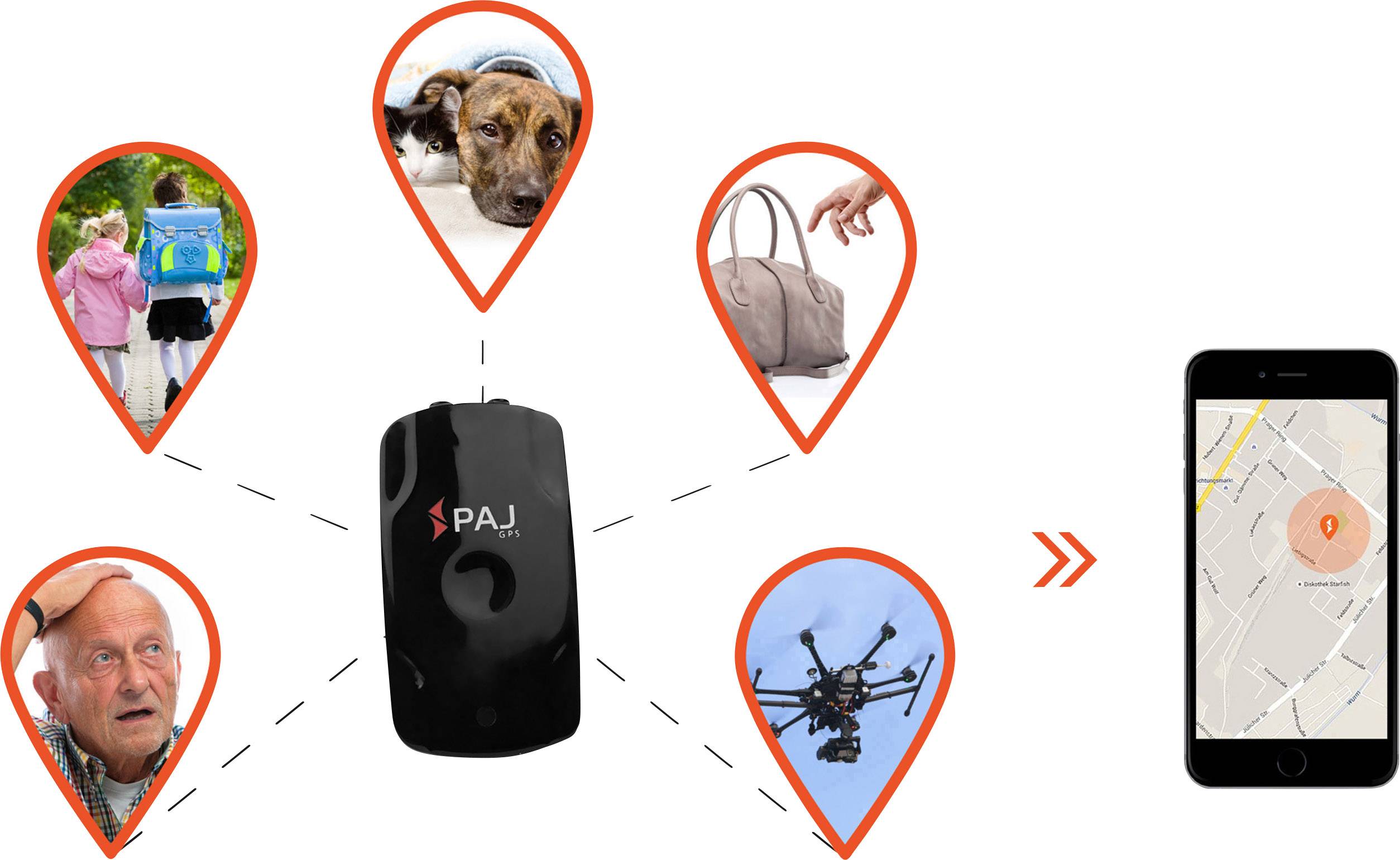 PAJ Komplettset - PET-Finder GPS Tracker Haustiertracker, Multifunktionstracker Schwarz