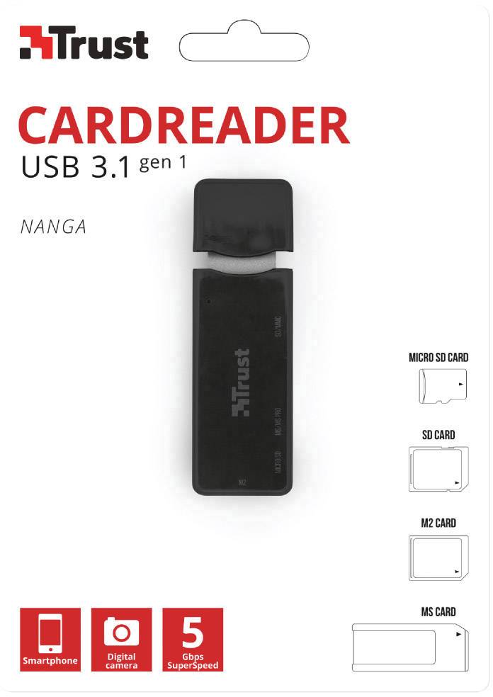 Trust Nanga USB 3.1 Externer Speicherkartenleser USB-A (USB 2.0) Schwarz