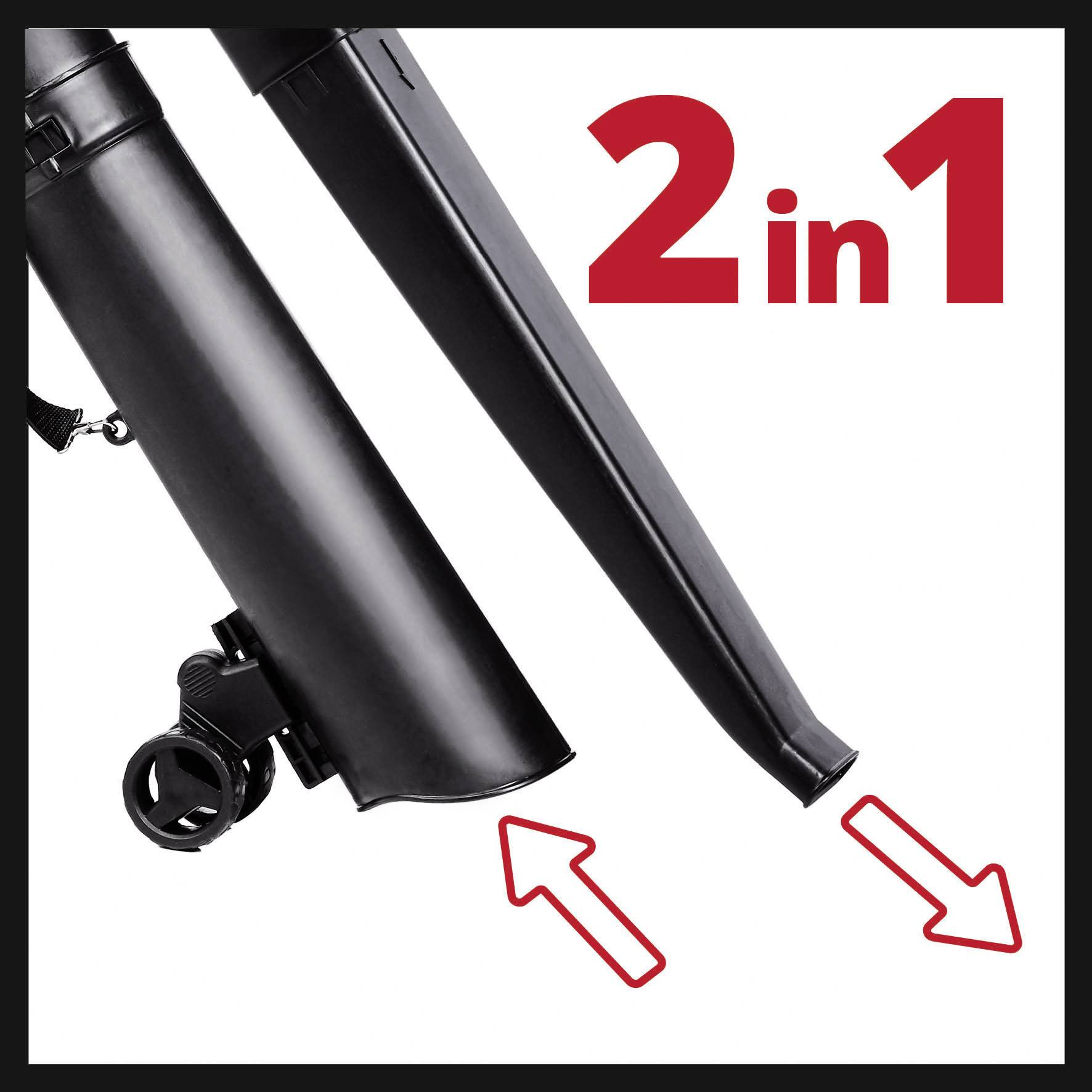 '2 in 1' Laubbläser mit zwei Düsen und Rädern, schwarz.