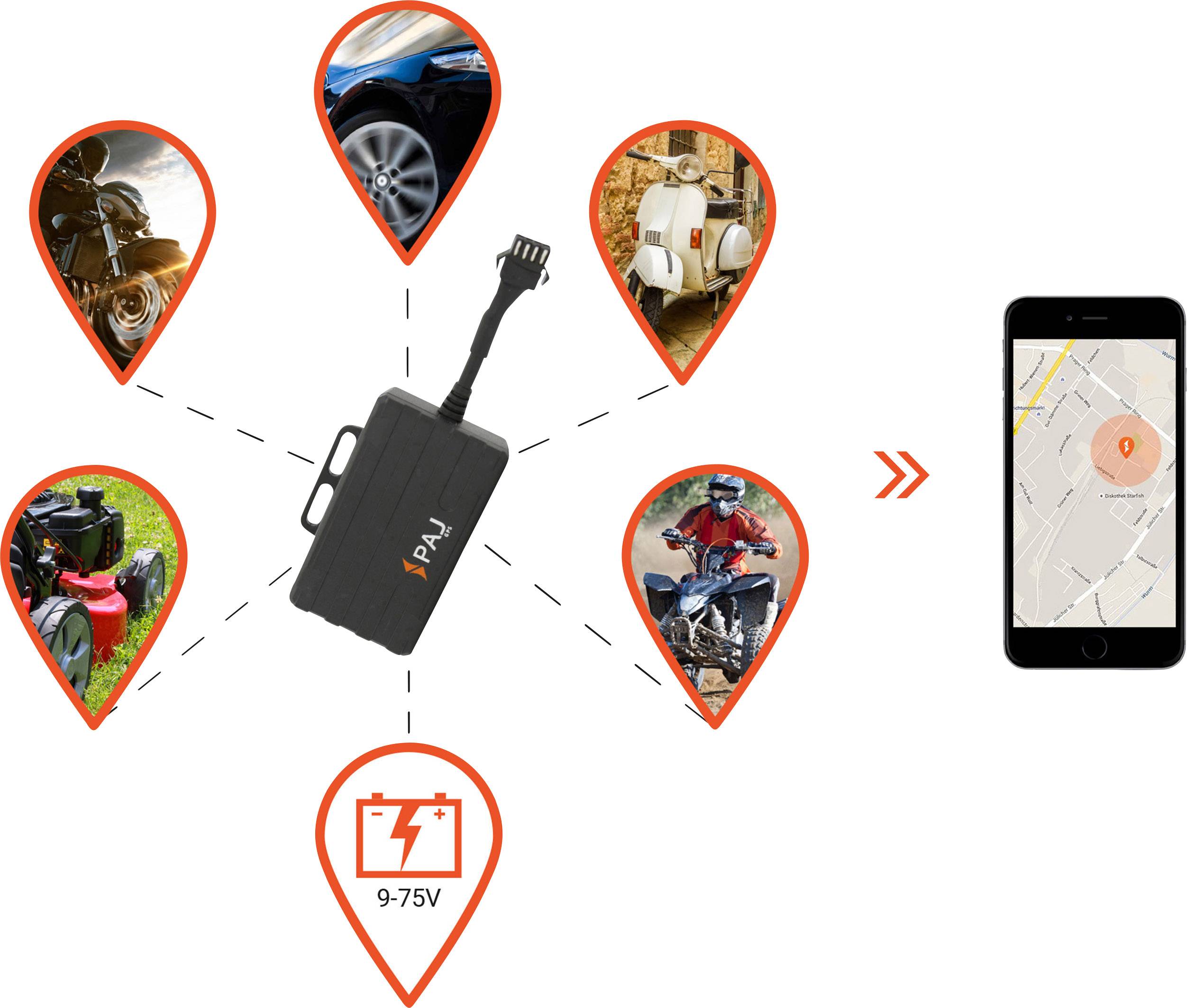 PAJ Komplettset - MOTORCYCLE GPS Tracker Fahrzeugtracker Schwarz