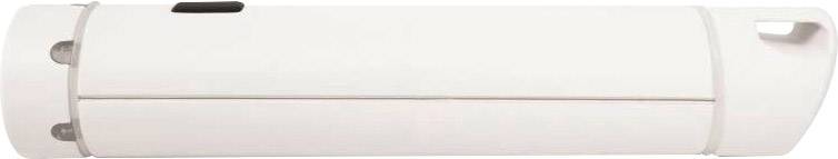 Ein weißer, zylindrischer Stift mit einem schwarzen Knopf an der Oberseite und einer Schlaufe zum Aufhängen.