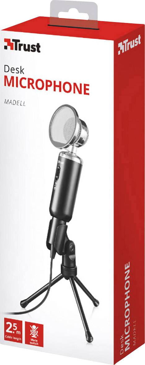 Trust Madell Desk Stand PC-Mikrofon Übertragungsart (Details):Kabelgebunden Audio, stereo (3.5 mm Klinke) Kabelgebunden Schwarz