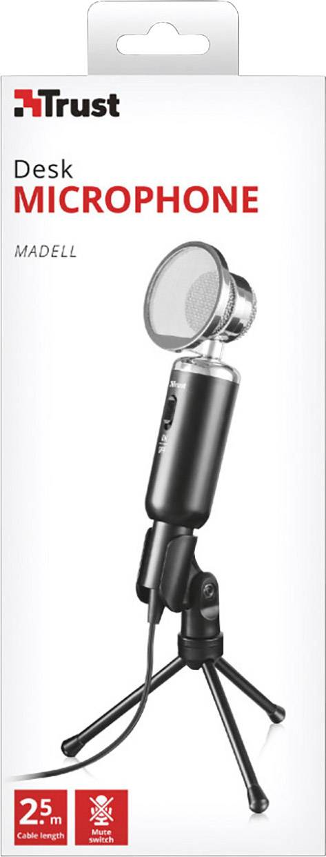 Trust Madell Desk Stand PC-Mikrofon Übertragungsart (Details):Kabelgebunden Audio, stereo (3.5 mm Klinke) Kabelgebunden Schwarz
