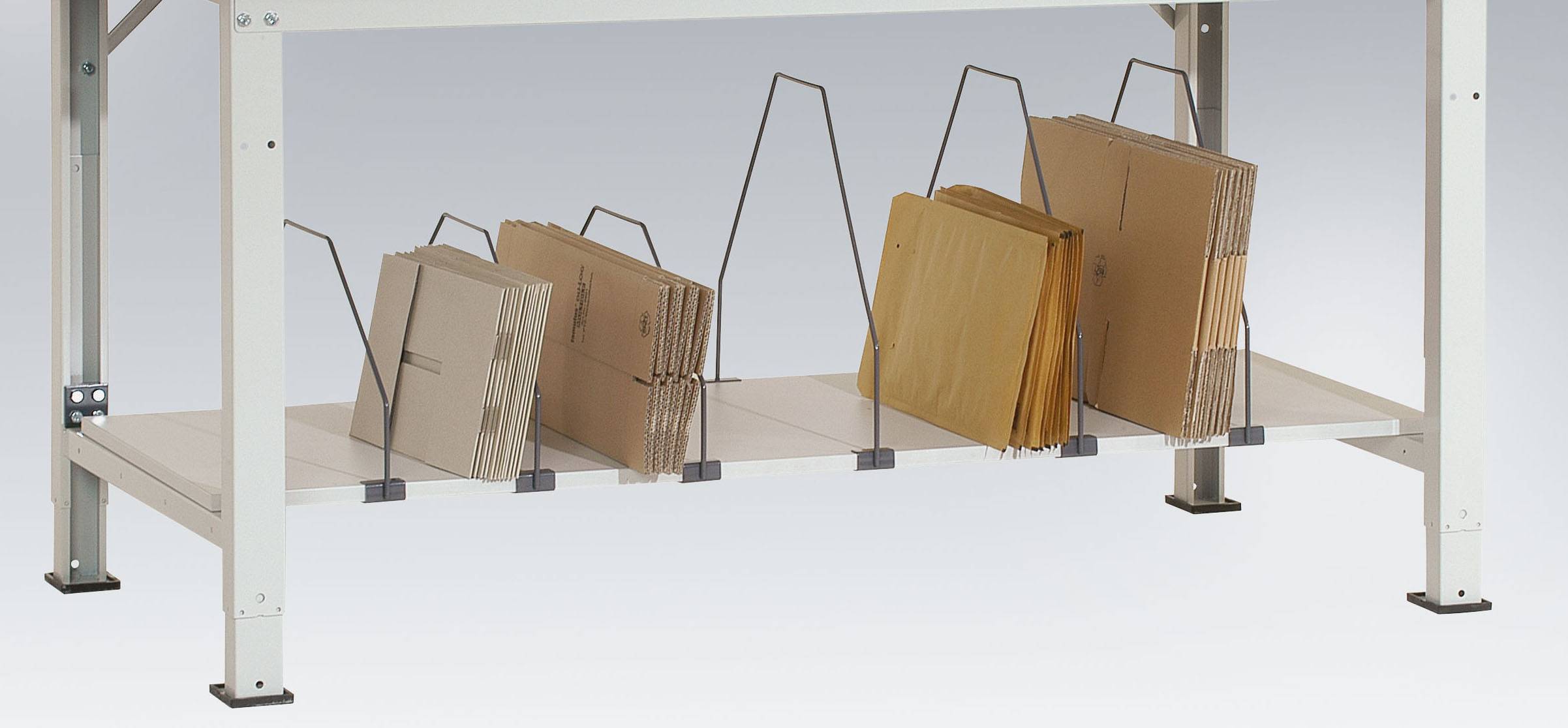 Manuflex AS1131 Zwischenboden Melamin lichtgrau 1250x 500x19mm, mit Unterzug für PACKTISCH 1500mm mit Bügel 3 / 2 ( 560/410mm )