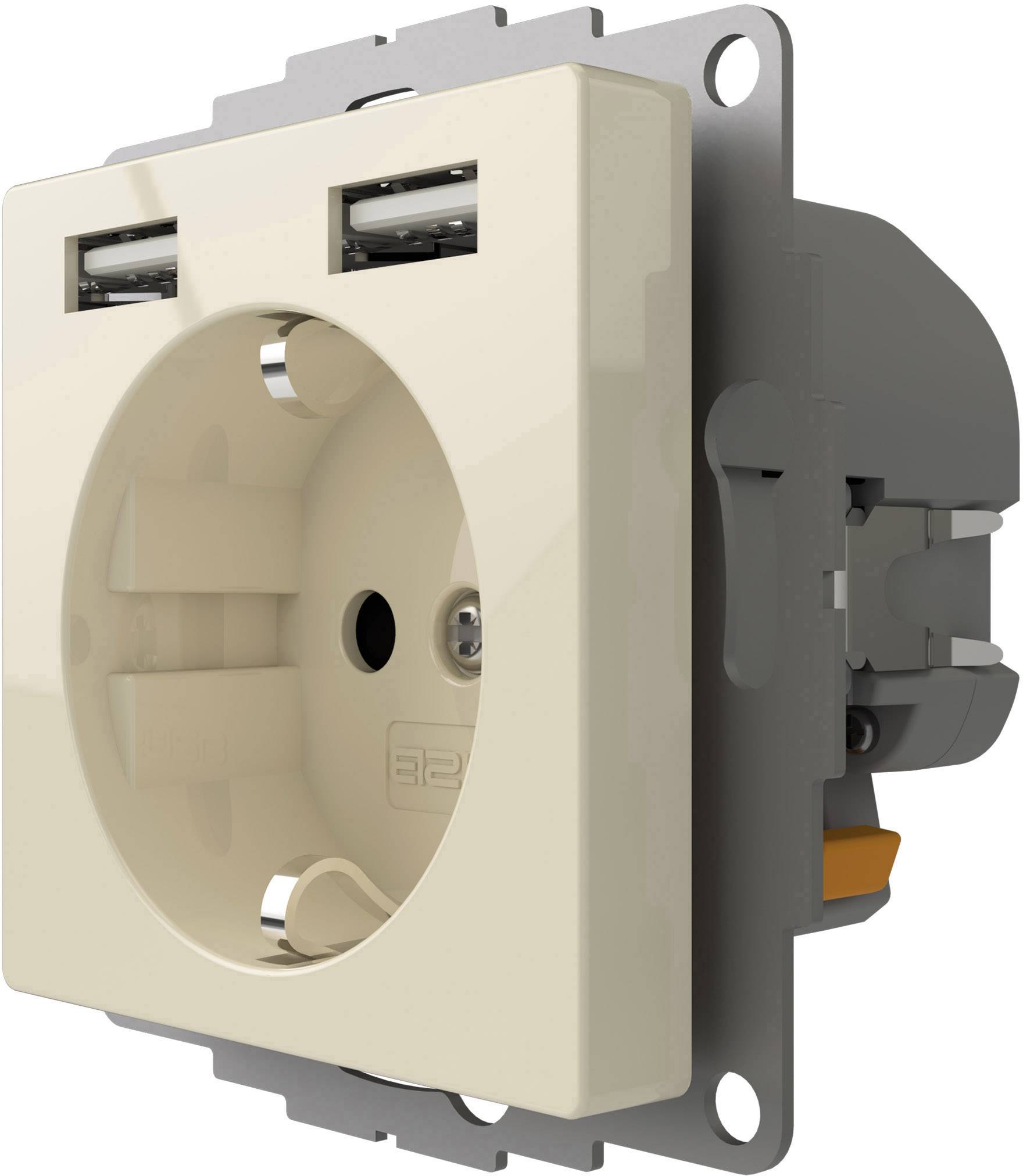 2USB 2U-449290 Unterputz-Steckdose VDE, mit USB, erhöhter Berührungsschutz IP20 Creme-Weiß, Glanzeffekt