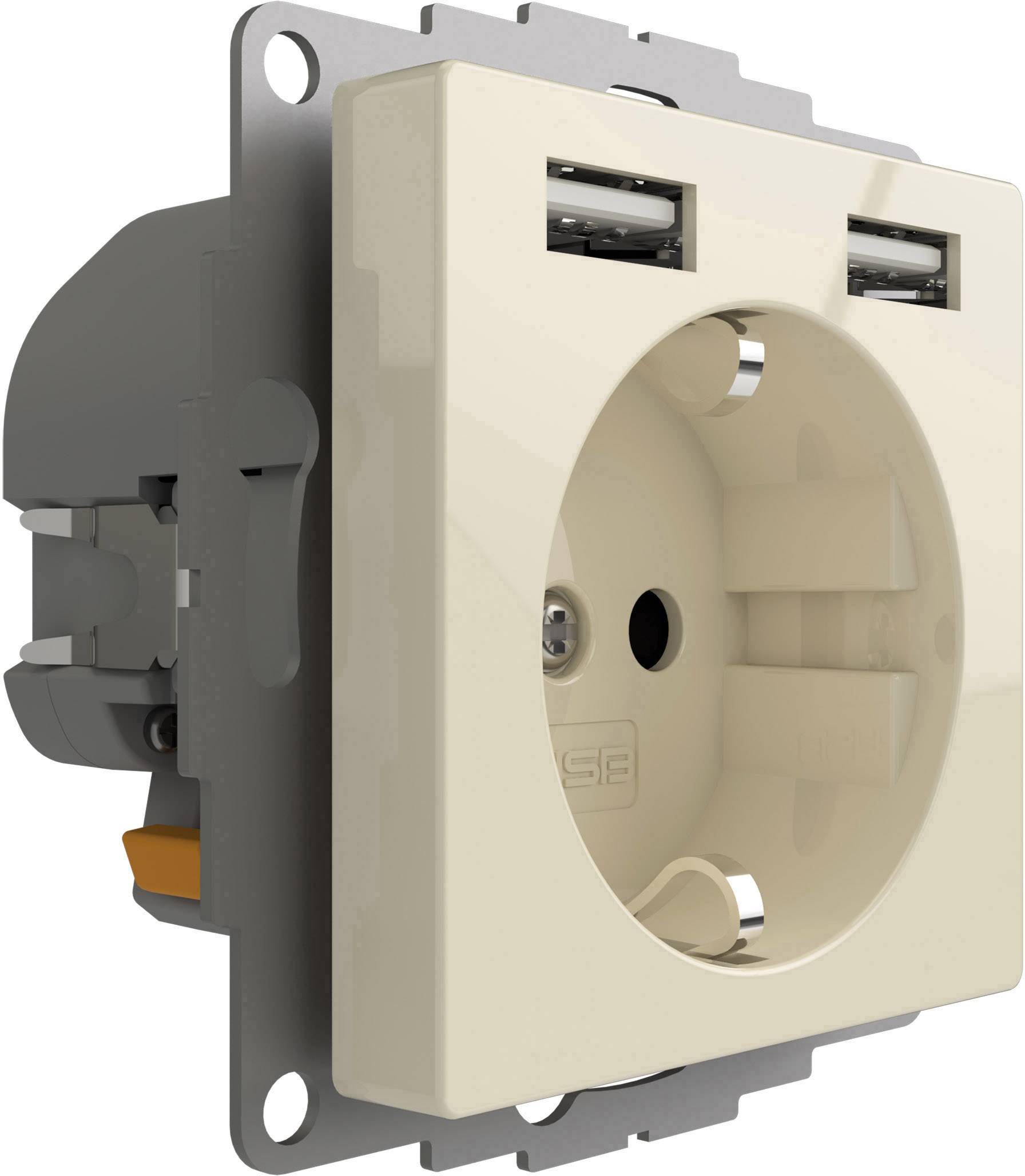 2USB 2U-449290 Unterputz-Steckdose VDE, mit USB, erhöhter Berührungsschutz IP20 Creme-Weiß, Glanzeffekt