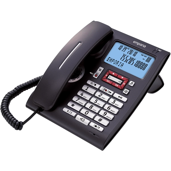 Emporia T14AB Schnurgebundenes Telefon, analog Anrufbeantworter, Freisprechen Beleuchtetes Display Schwarz, Silber Emporia T14AB Schnurgebundenes Telefon, analog Anrufbeantworter, Freisprechen Beleuchtetes Display Schwarz, Silber