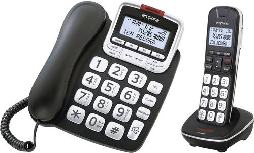 Emporia GD61ABB Schnurgebundenes Seniorentelefon Anrufbeantworter, inkl. Mobilteil, Freisprechen Bel
