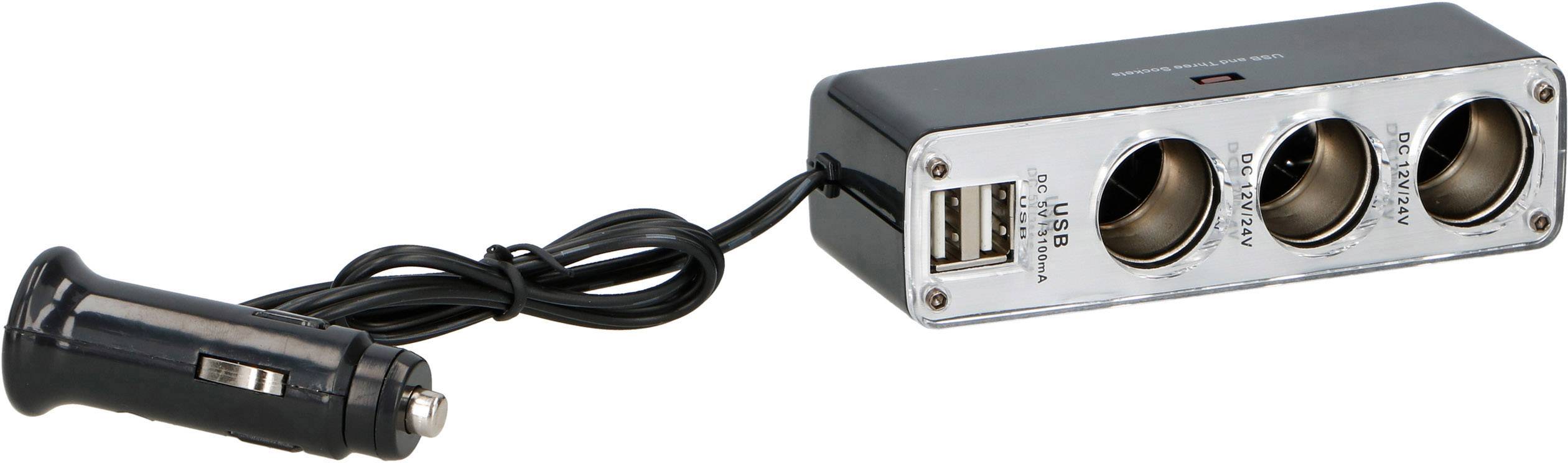 Dunlop 05832 Zigarettenanzünder-Verteiler Anzahl Zigarettenkupplungen 3 x Schnittstellen: USB 2 x Belastbarkeit Strom max. 3.1 A