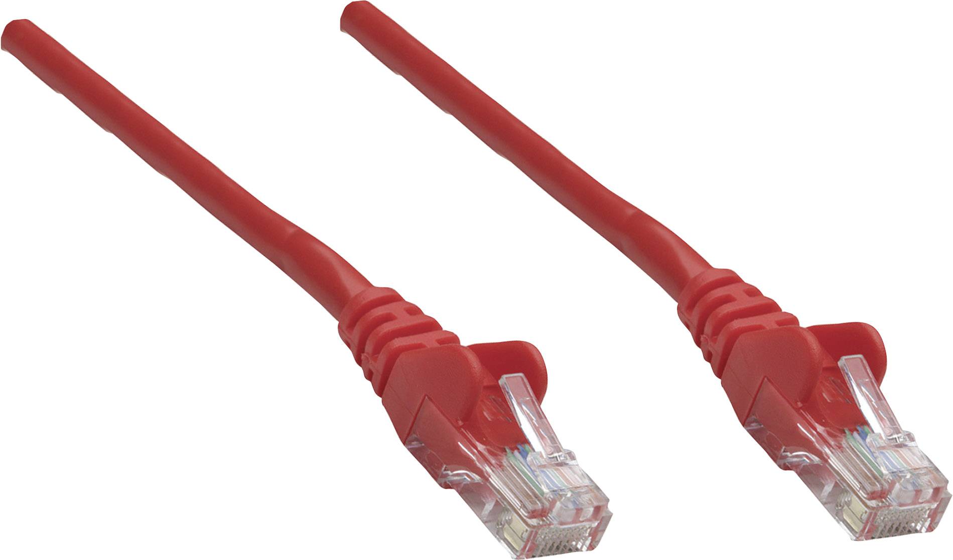Zwei rote Ethernet-Kabel mit RJ45-Steckern, parallel nebeneinander liegend, vor weißem Hintergrund.