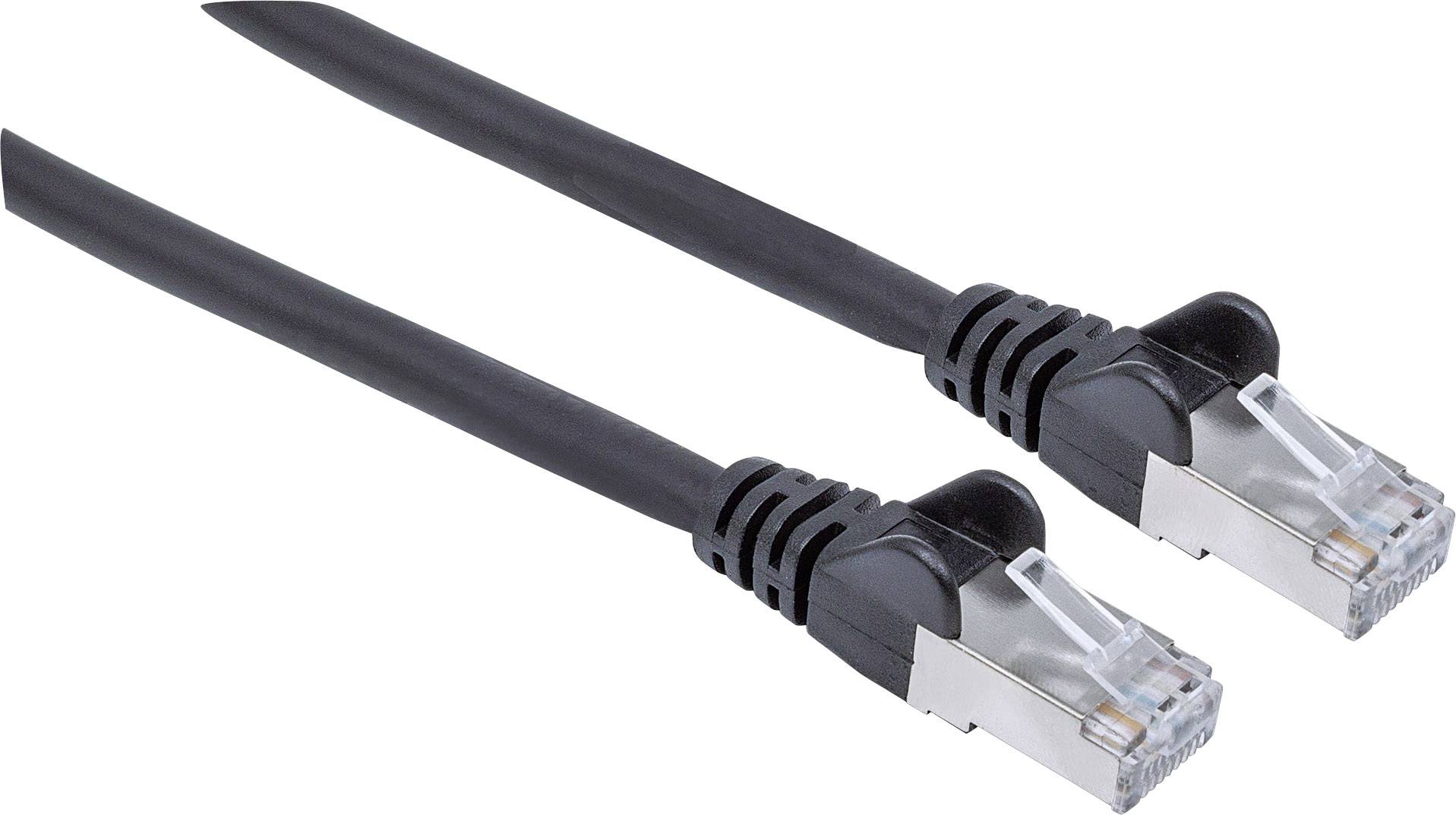 Zwei schwarze Ethernet-Kabel mit RJ45-Steckern, liegen parallel nebeneinander. Sie werden üblicherweise für Netzwerkverbindungen verwendet.