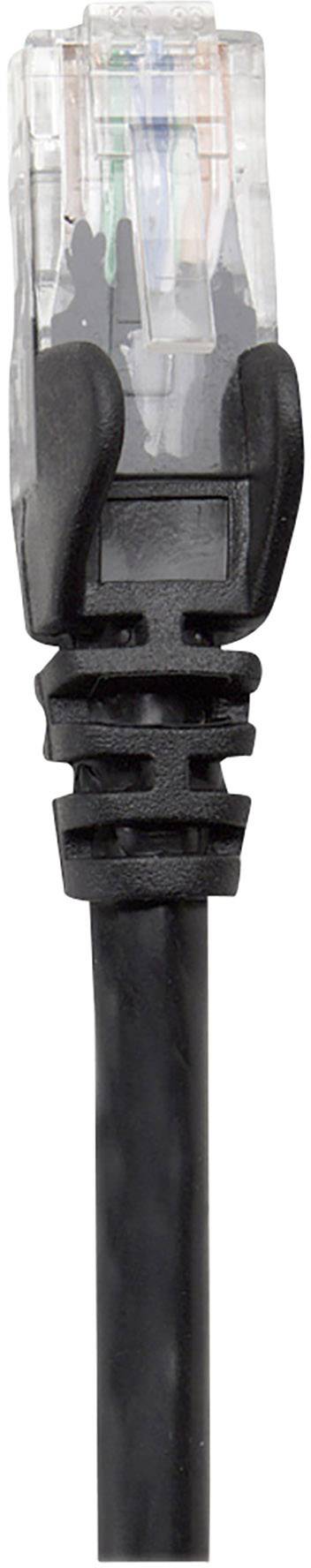 Ein schwarzes Ethernet-Kabel mit transparentem Steckverbinder zeigt die farbigen Drähte im Inneren.