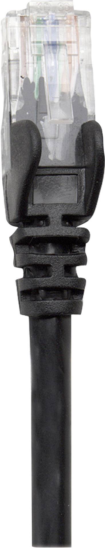 Ein schwarzes Ethernet-Kabel mit transparentem RJ45-Stecker.