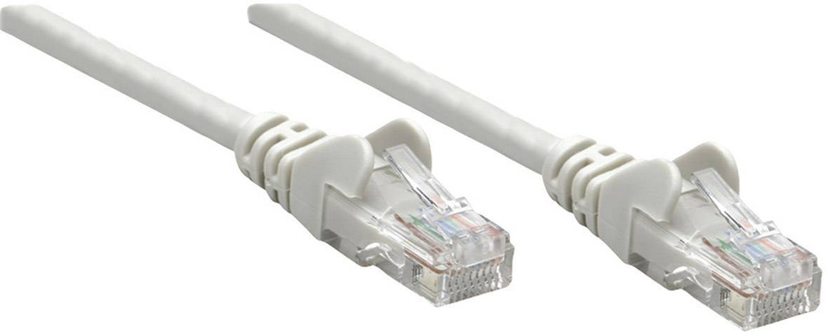 Zwei weiße Ethernet-Kabel mit transparenten Steckern für Netzwerkverbindungen.