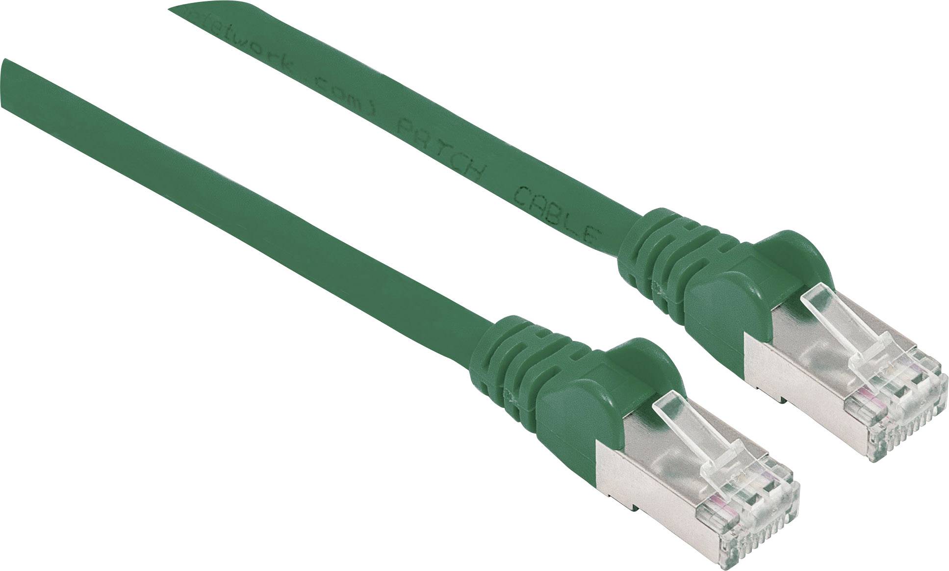Grünes Ethernet-Flachkabel mit zwei 8P8C-Steckverbindern, geeignet für Netzwerke und Internetverbindungen.