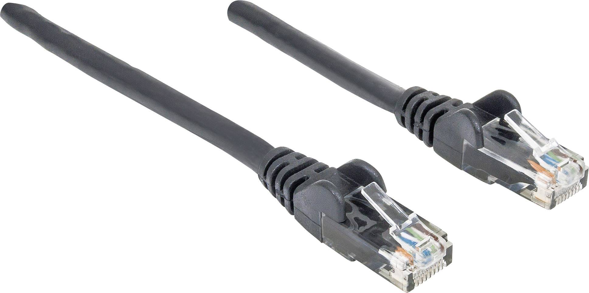 Zwei schwarze Ethernet-Kabel mit RJ45-Steckern, dargestellt auf weißem Hintergrund.