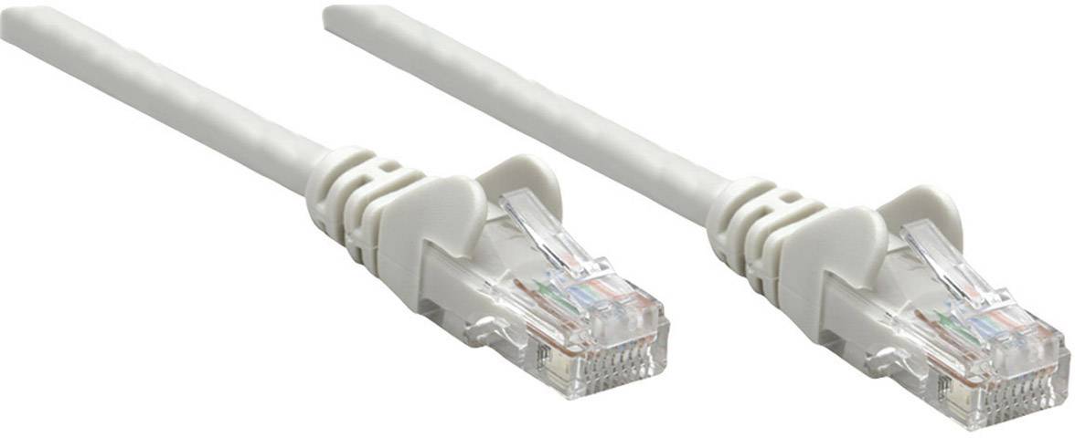 Zwei weiße Ethernet-Kabel mit transparenten RJ45-Steckern liegen parallel. Sie sind für die Vernetzung elektronischer Geräte geeignet.