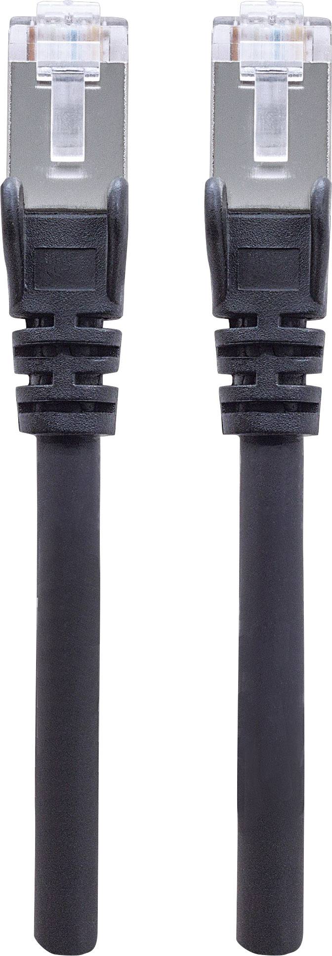 Zwei schwarze Ethernet-Kabel mit durchsichtigen RJ45-Steckern, aufrecht nebeneinander.