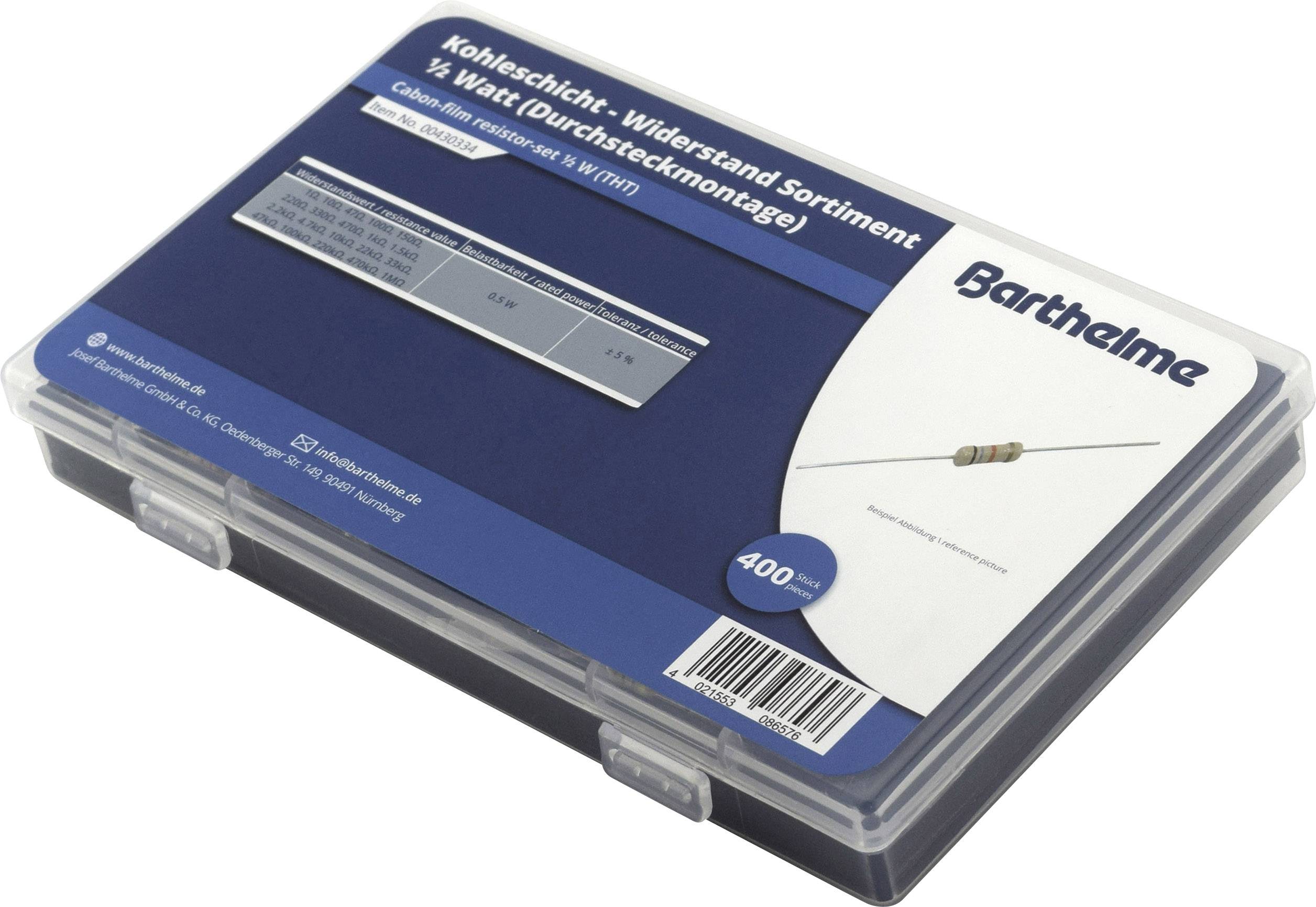 Barthelme 00430334 Kohleschicht-Widerstand Sortiment axial bedrahtet 0207 0.5W 5% 400St.