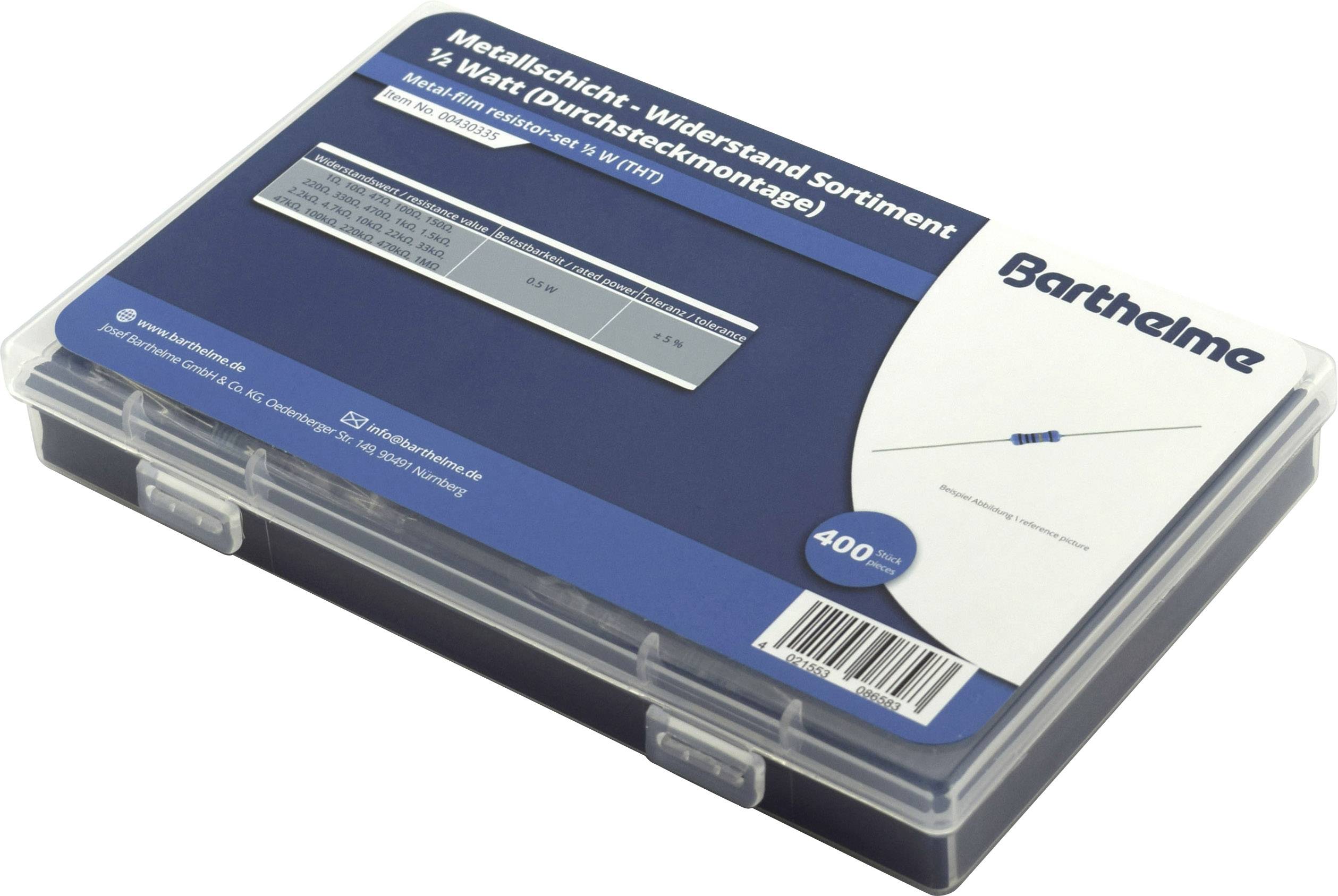 Barthelme 00430335 Metallschicht-Widerstand Sortiment axial bedrahtet 0207 0.5 W 1 % 400 St.