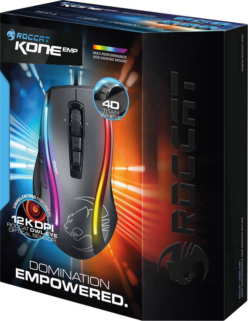 Roccat Kone EMP - Max Performance RGB USB-Gaming-Maus Optisch Ergonomisch, Beleuchtet, Integrierter Profilspeicher Schwarz
