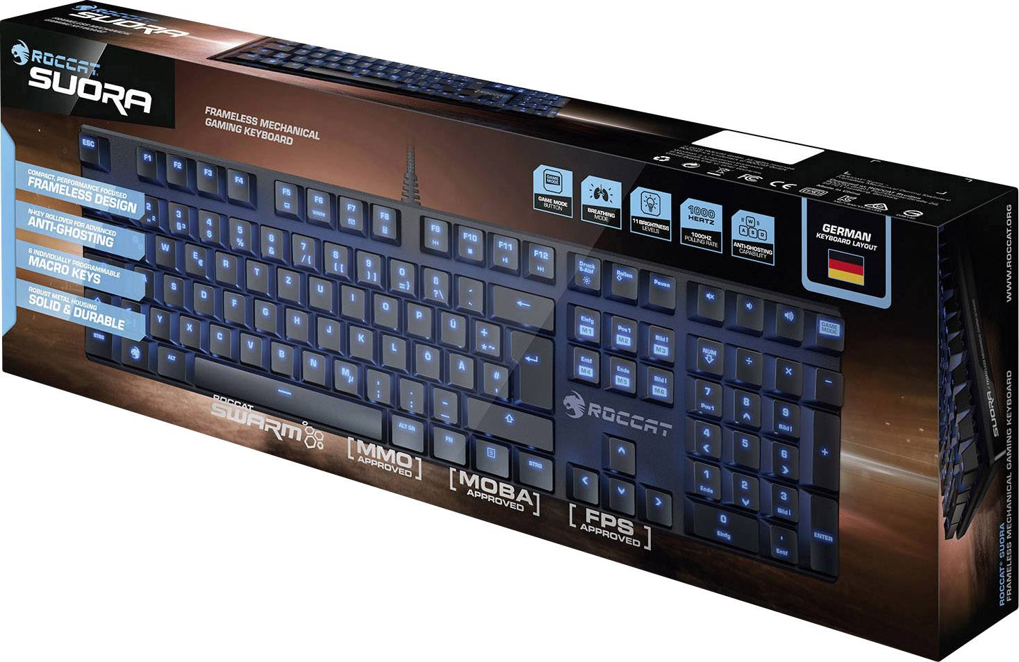 ROCCAT Suora - Tastatur - hintergrundbeleuchtet - USB - Deutsch - Schwarz